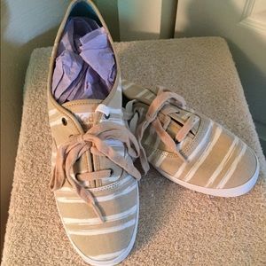 Keds Tan &white striped tennis shoes NWOT
